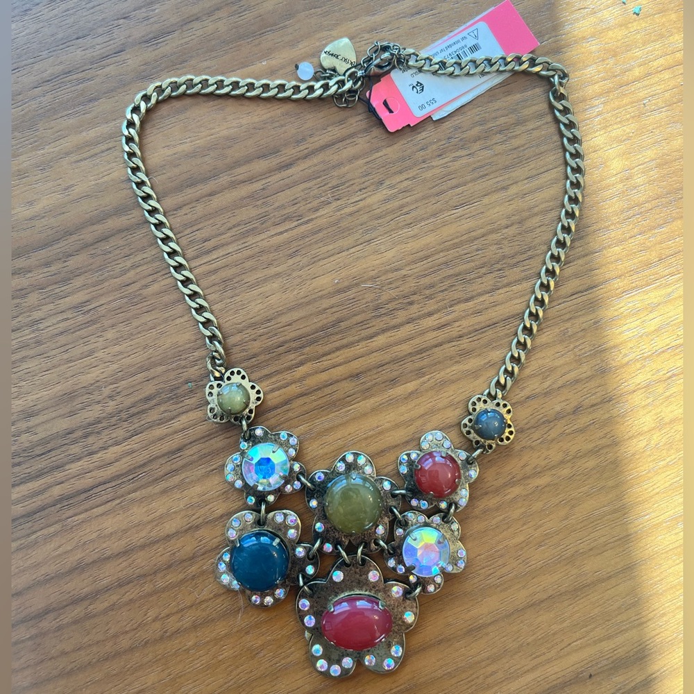 NWT Betsey Johnson “Woodland" Multi Oval Beaded Statement Crystal Necklace